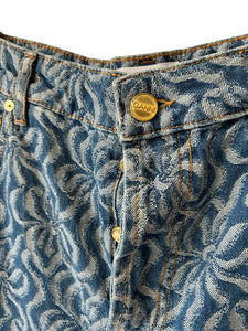 Ganni Blue Jacquard Denim Wide Trousers NWT