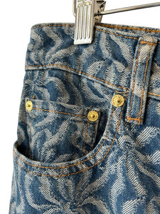 Ganni Blue Jacquard Denim Wide Trousers NWT