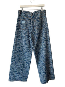 Ganni Blue Jacquard Denim Wide Trousers NWT