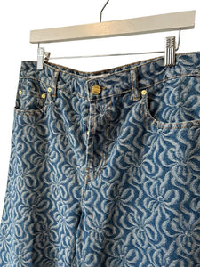 Ganni Blue Jacquard Denim Wide Trousers NWT