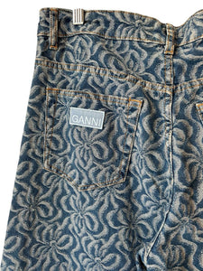 Ganni Blue Jacquard Denim Wide Trousers NWT