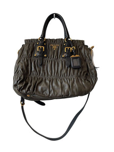 Prada Gaufre Ruched Leather Tote Bag